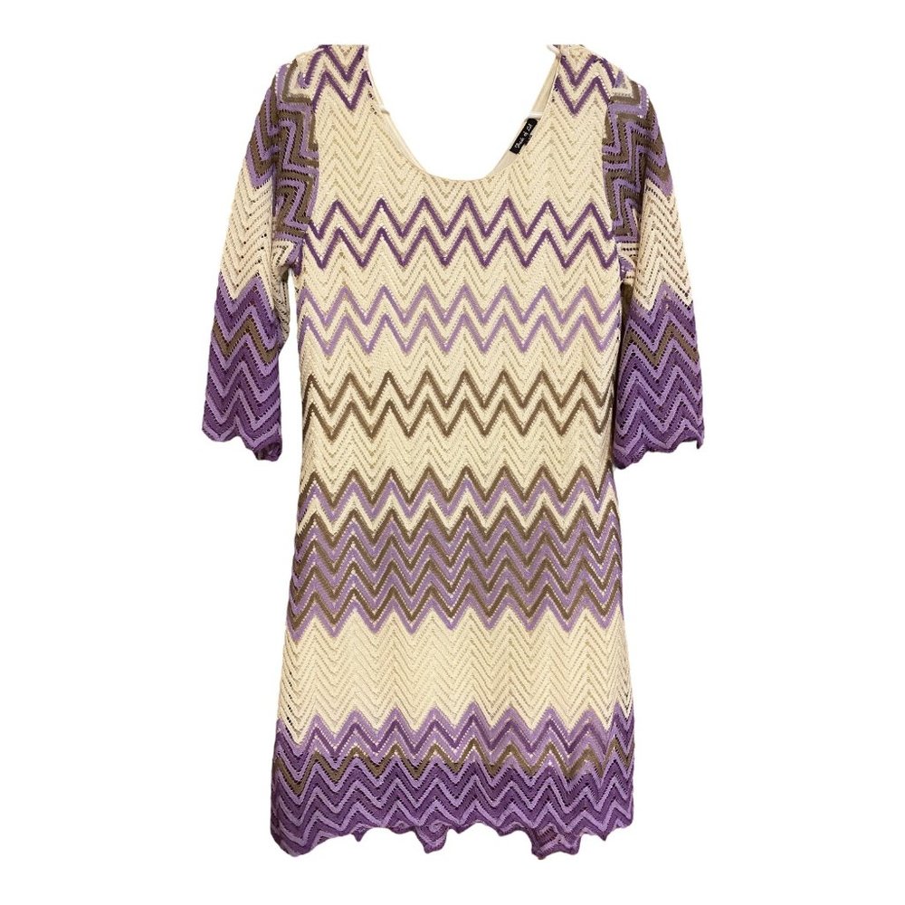 Fresh of LA Dress Women US Petite M Purple Lined Chevron‎ Zig-Zag Knee Skimming